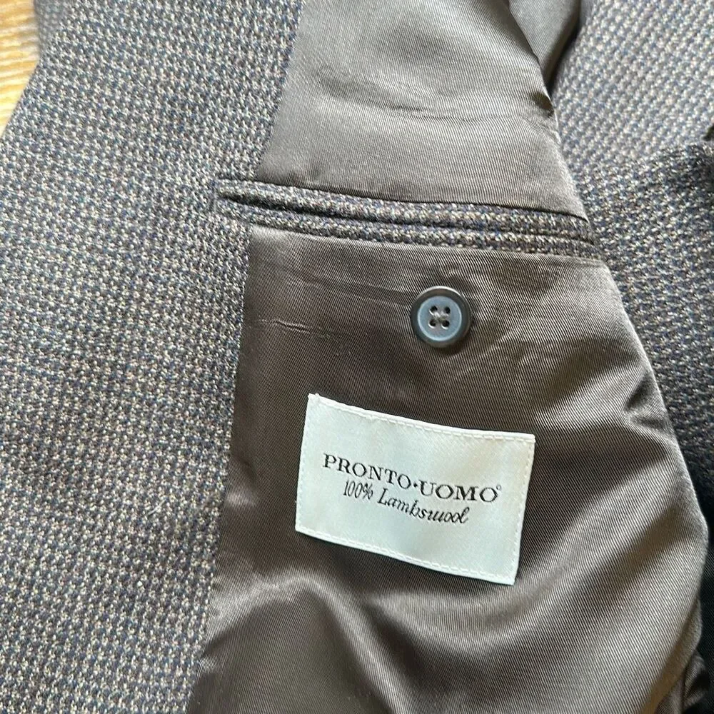 Pronto Uomo 100% Lambswool Tweed Sport Coat Mens 42R Two Button Blazer Inner Poc